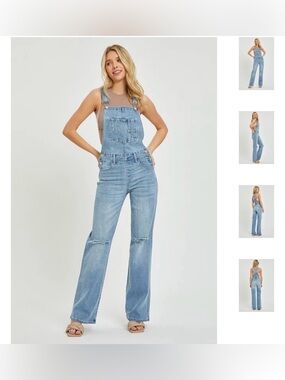 Light Blue Denim Overall Jumpsuit with Straight Leg